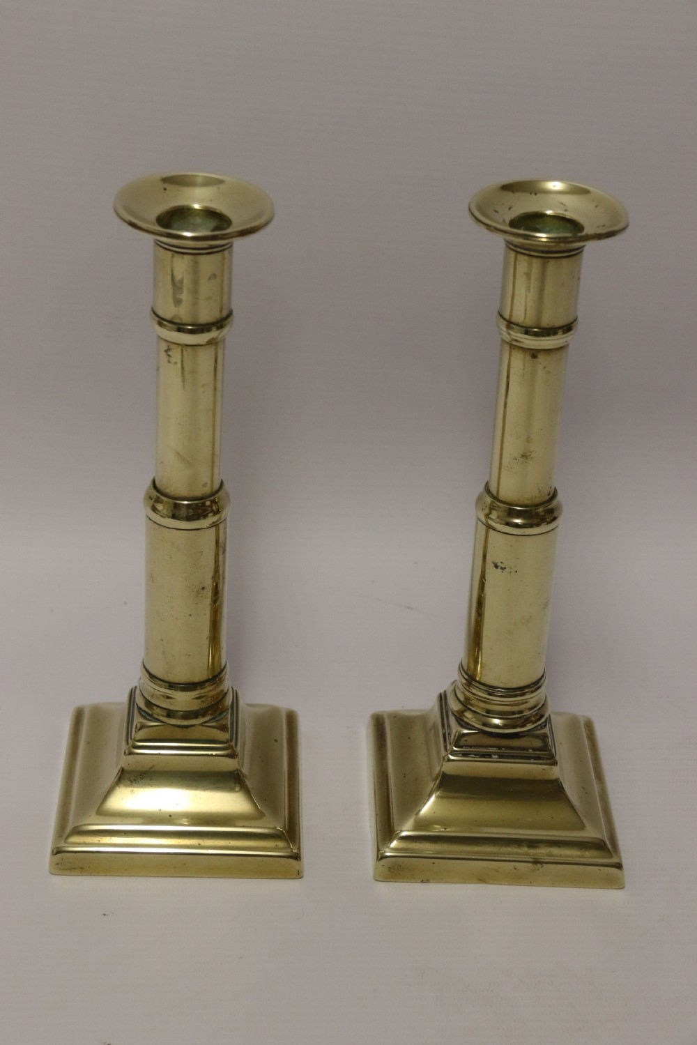 A Pair of Rare English Georgian Telescopic Brass Candlesticks View III
