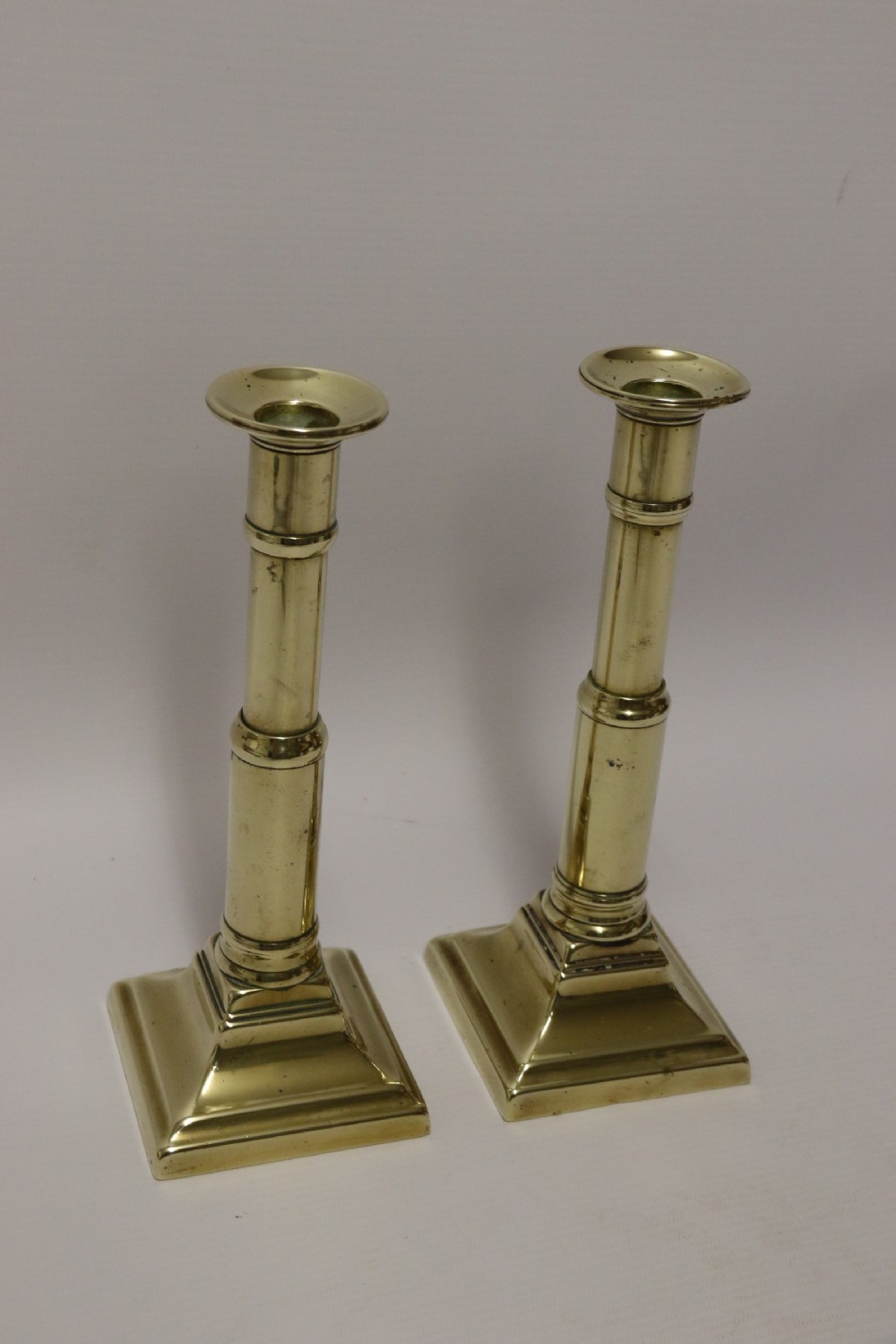 A Pair of Rare English Georgian Telescopic Brass Candlesticks View IV