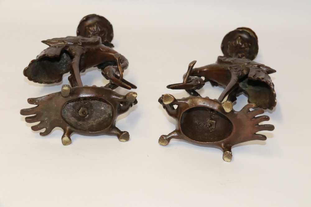 A pair of French bronze Candlesticks in the form of Storks View XI