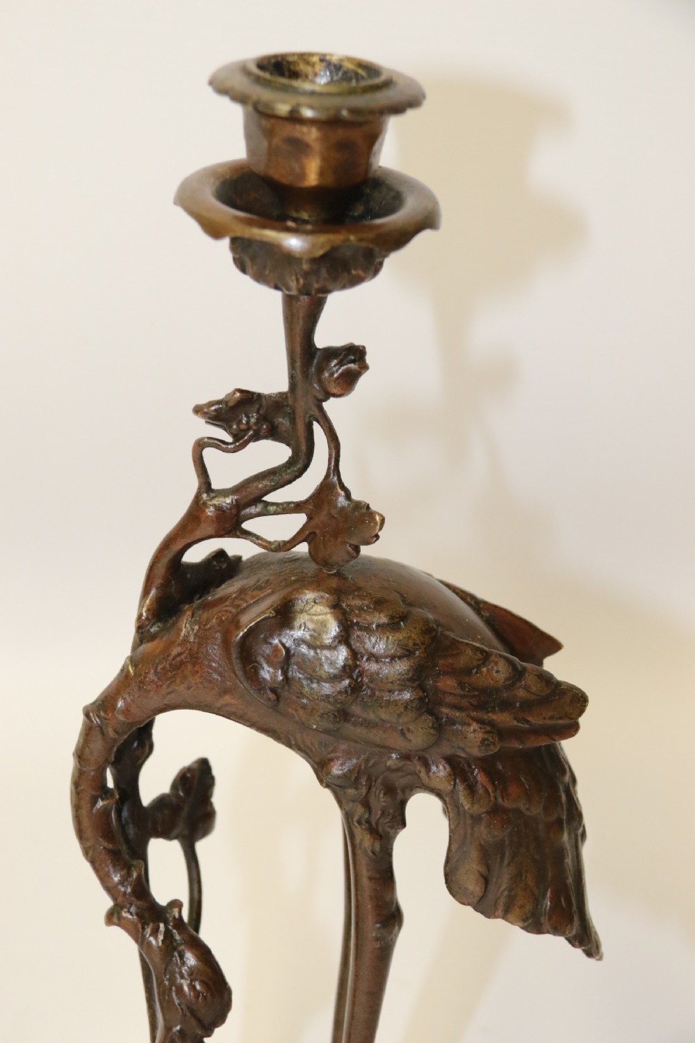 A pair of French bronze Candlesticks in the form of Storks View XIII