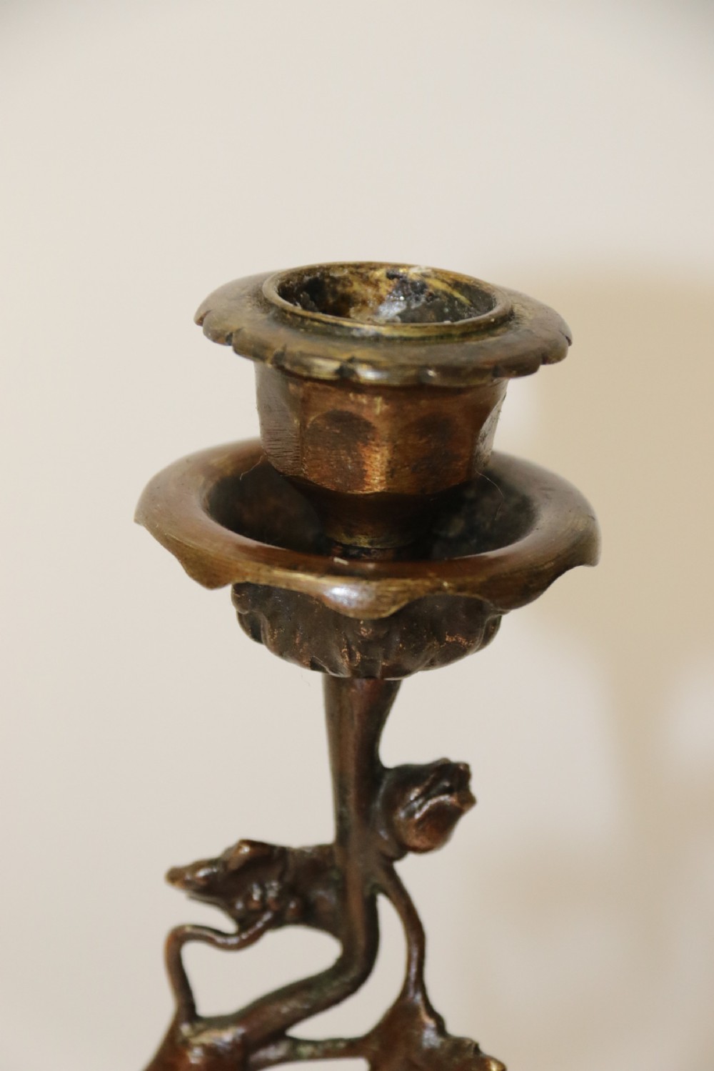 A pair of French bronze Candlesticks in the form of Storks View XIV