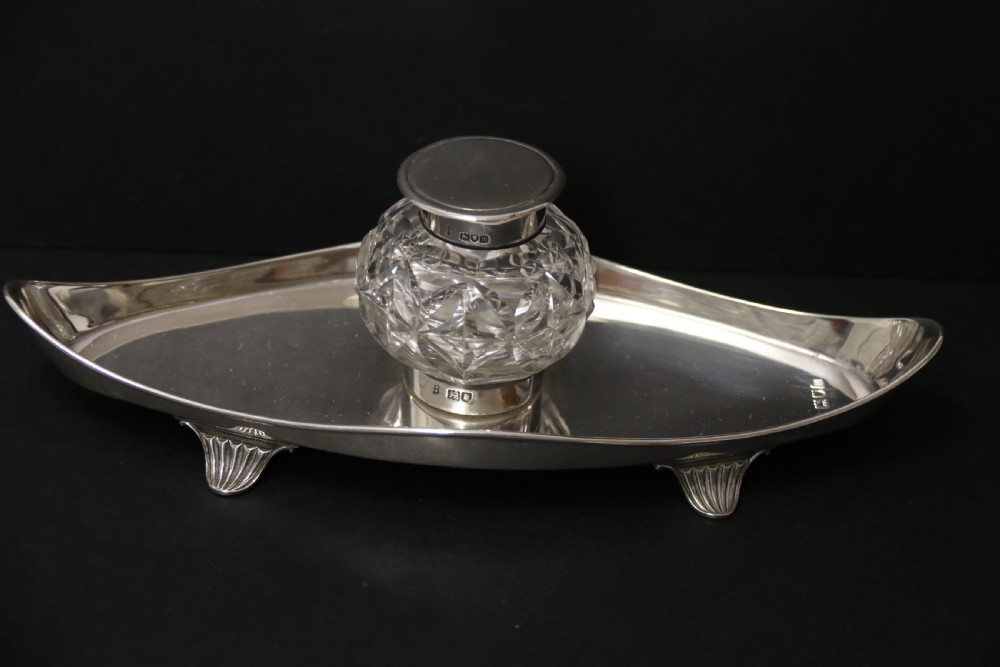 A fine Edwardian Silver Desk Inkstand. View II