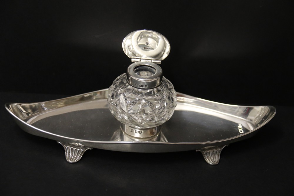 A fine Edwardian Silver Desk Inkstand. View III