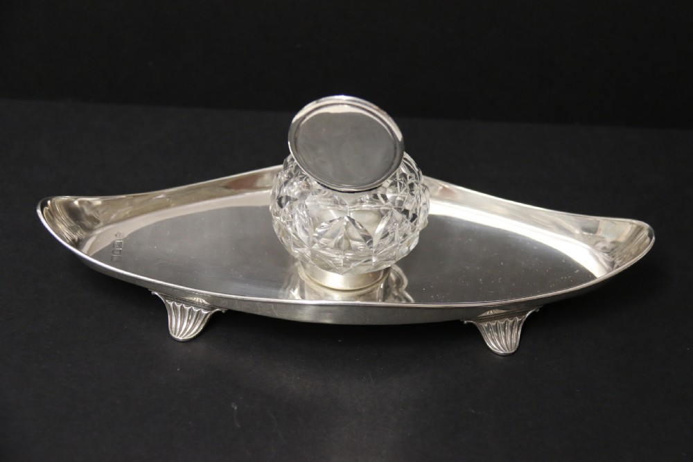 A fine Edwardian Silver Desk Inkstand. View IX