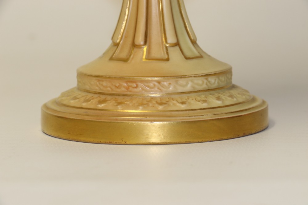 A Large pair of Antique Royal Worcester Hand Painted Blush Ivory Pedestal Vases. View IX