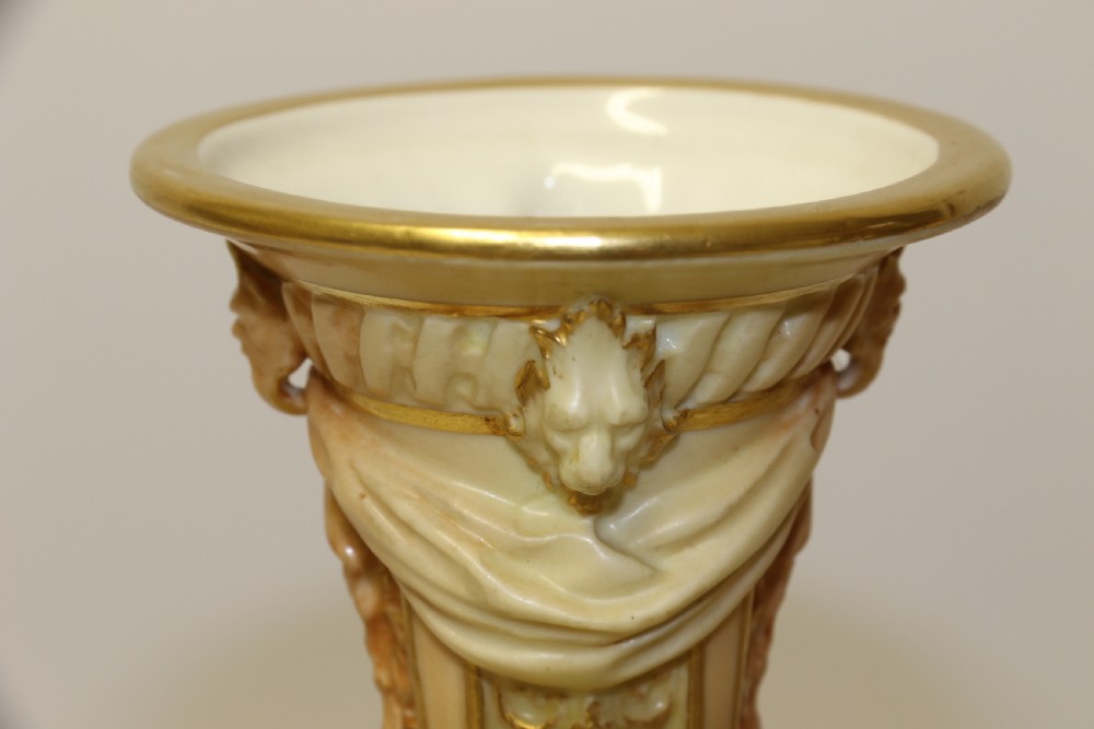 A Large pair of Antique Royal Worcester Hand Painted Blush Ivory Pedestal Vases. View X