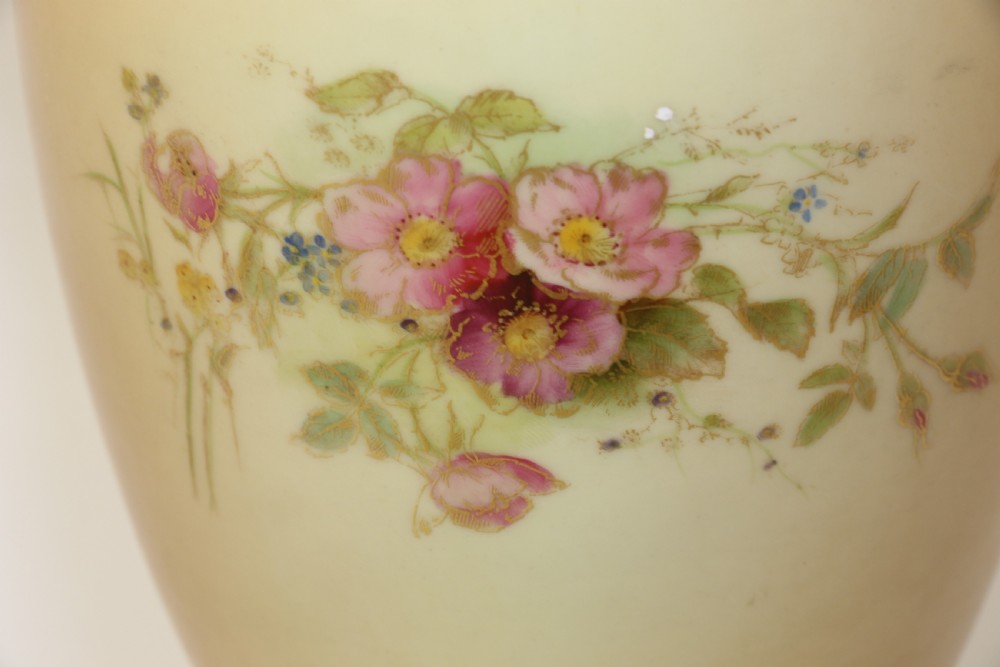 A Large pair of Antique Royal Worcester Hand Painted Blush Ivory Pedestal Vases. View XIII