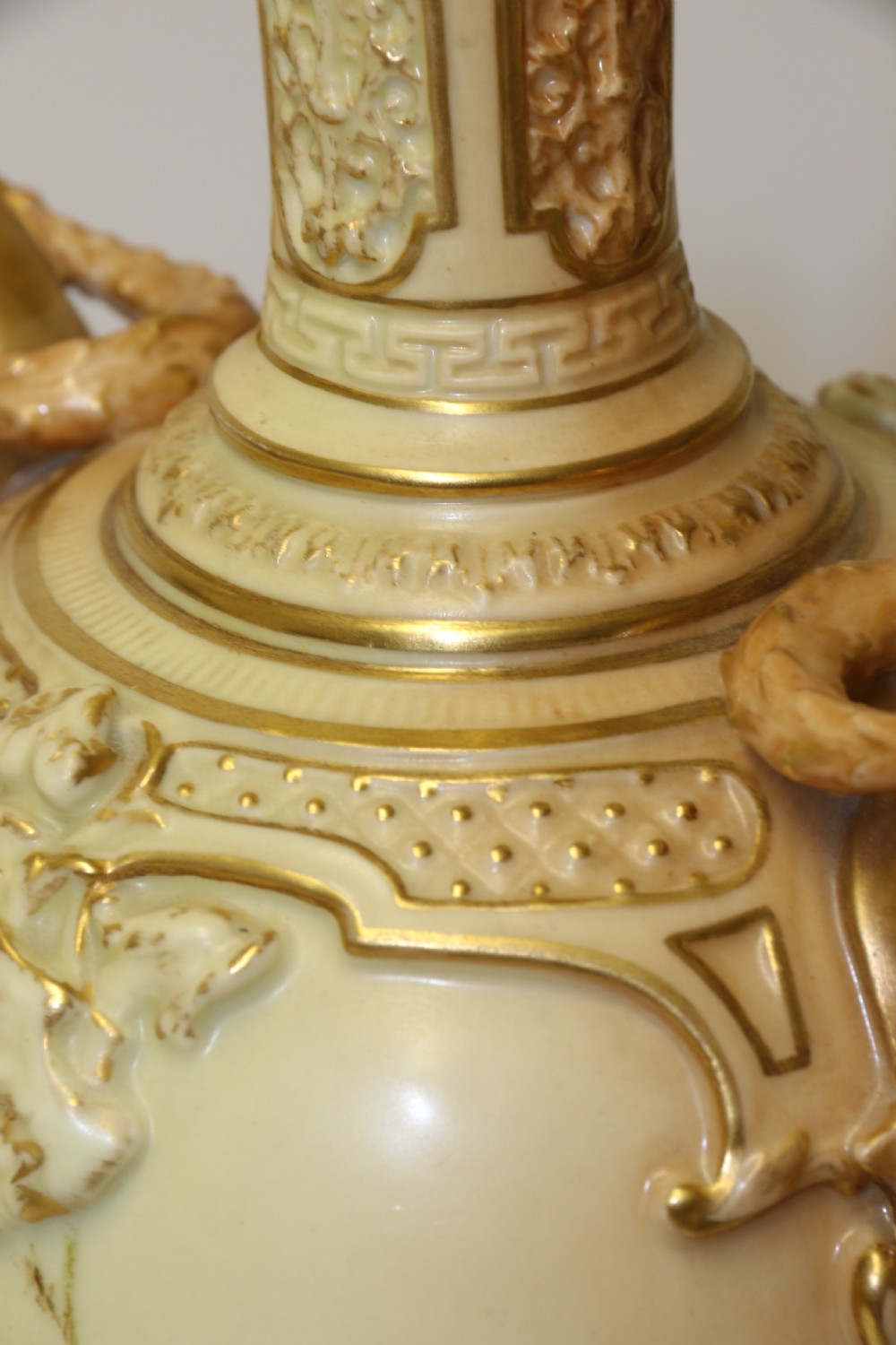 A Large pair of Antique Royal Worcester Hand Painted Blush Ivory Pedestal Vases. View XVI