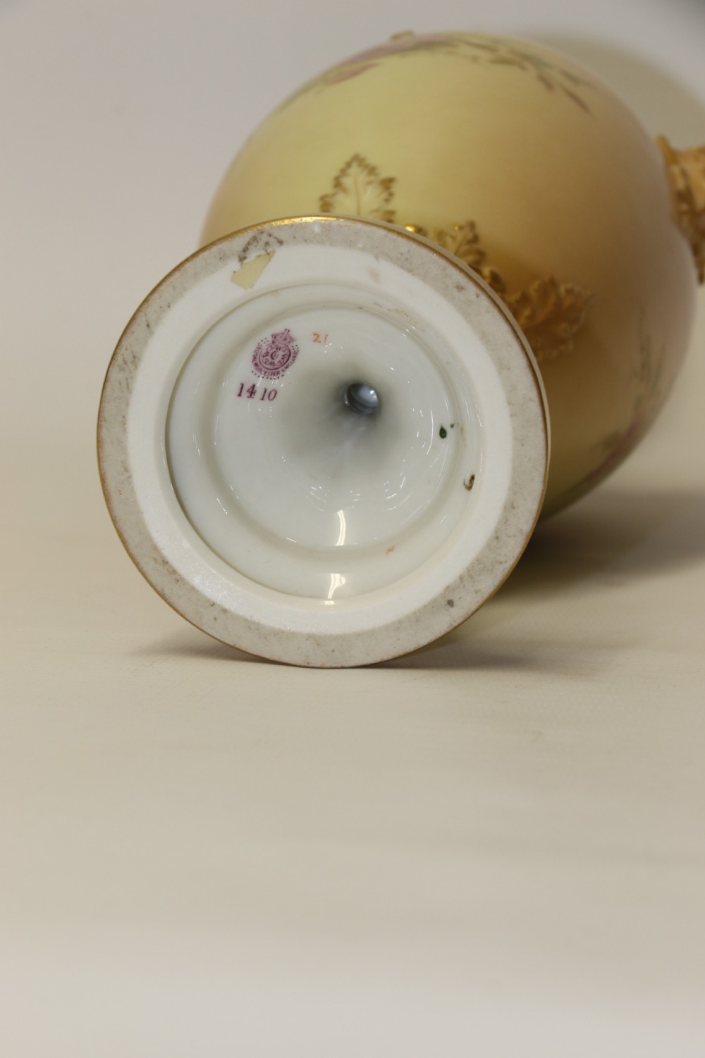 A Large pair of Antique Royal Worcester Hand Painted Blush Ivory Pedestal Vases. View XVIII