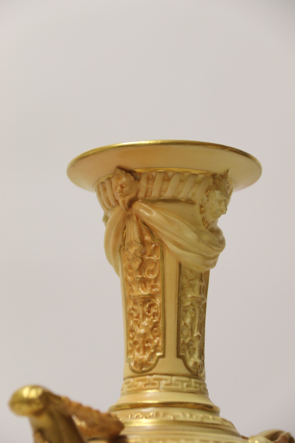 A Large pair of Antique Royal Worcester Hand Painted Blush Ivory Pedestal Vases. View XXIX