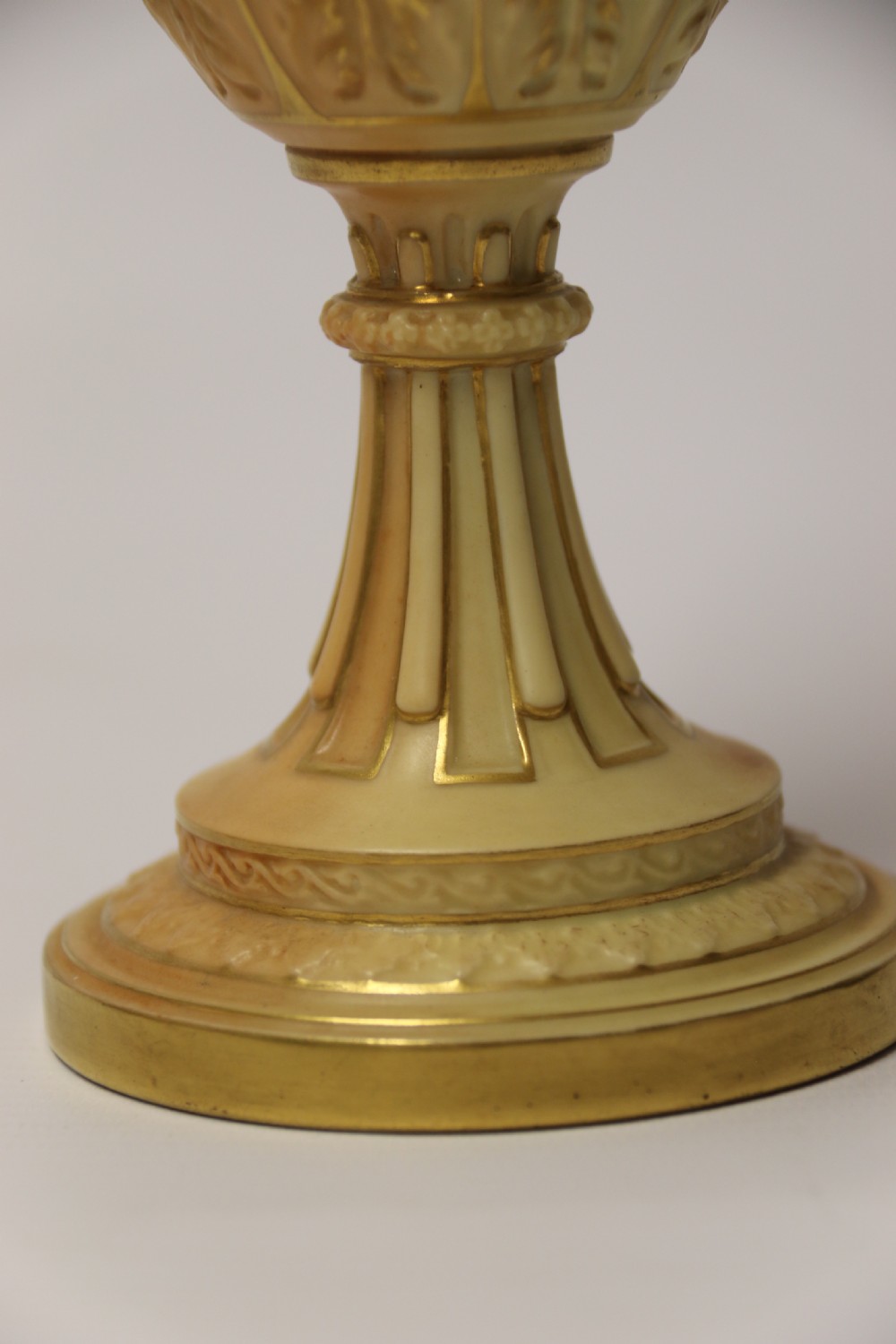 A Large pair of Antique Royal Worcester Hand Painted Blush Ivory Pedestal Vases. View XXX