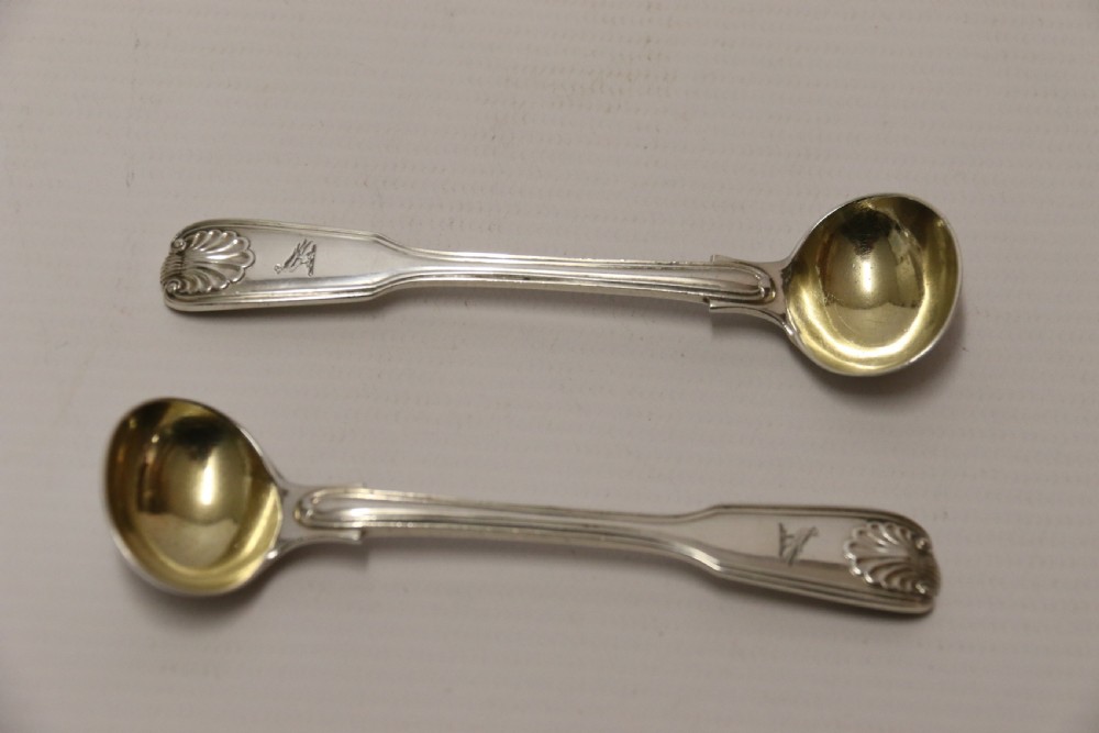 A fine pair of Antique early Victorian Silver Salt Spoons. View IV