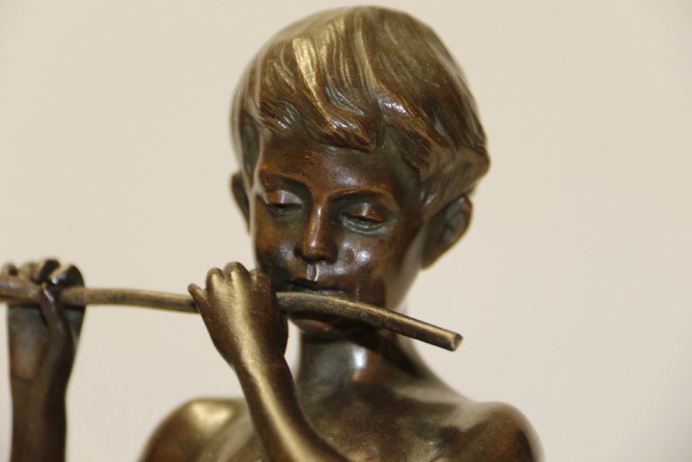 A Fine Bronze Study of a Boy Playing a Flute by Attiwo Fagioli View VI