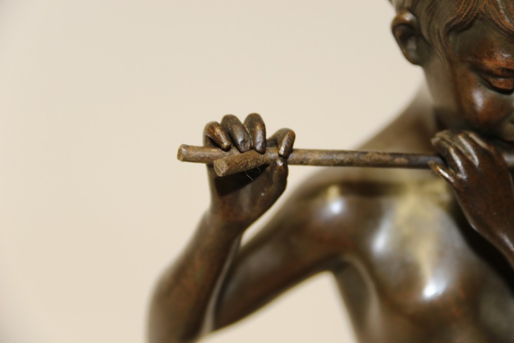 A Fine Bronze Study of a Boy Playing a Flute by Attiwo Fagioli View IX