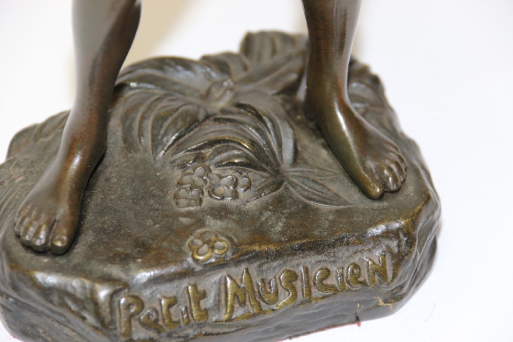 A Fine Bronze Study of a Boy Playing a Flute by Attiwo Fagioli View X