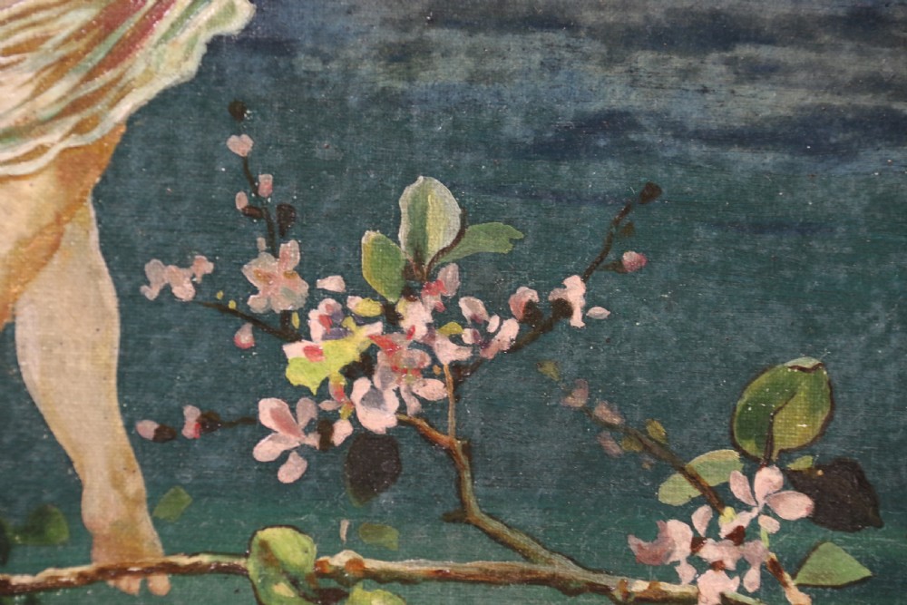 A late Victorian Oil Painting of a group of fairies in the moon light. View XI