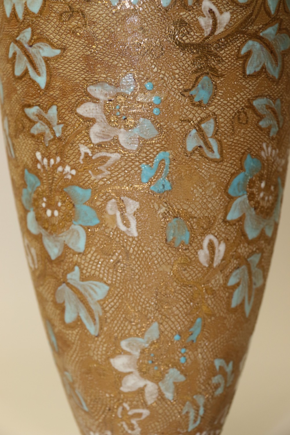 A Large Victorian Doulton Lambeth Hand Painted Vase. View IV