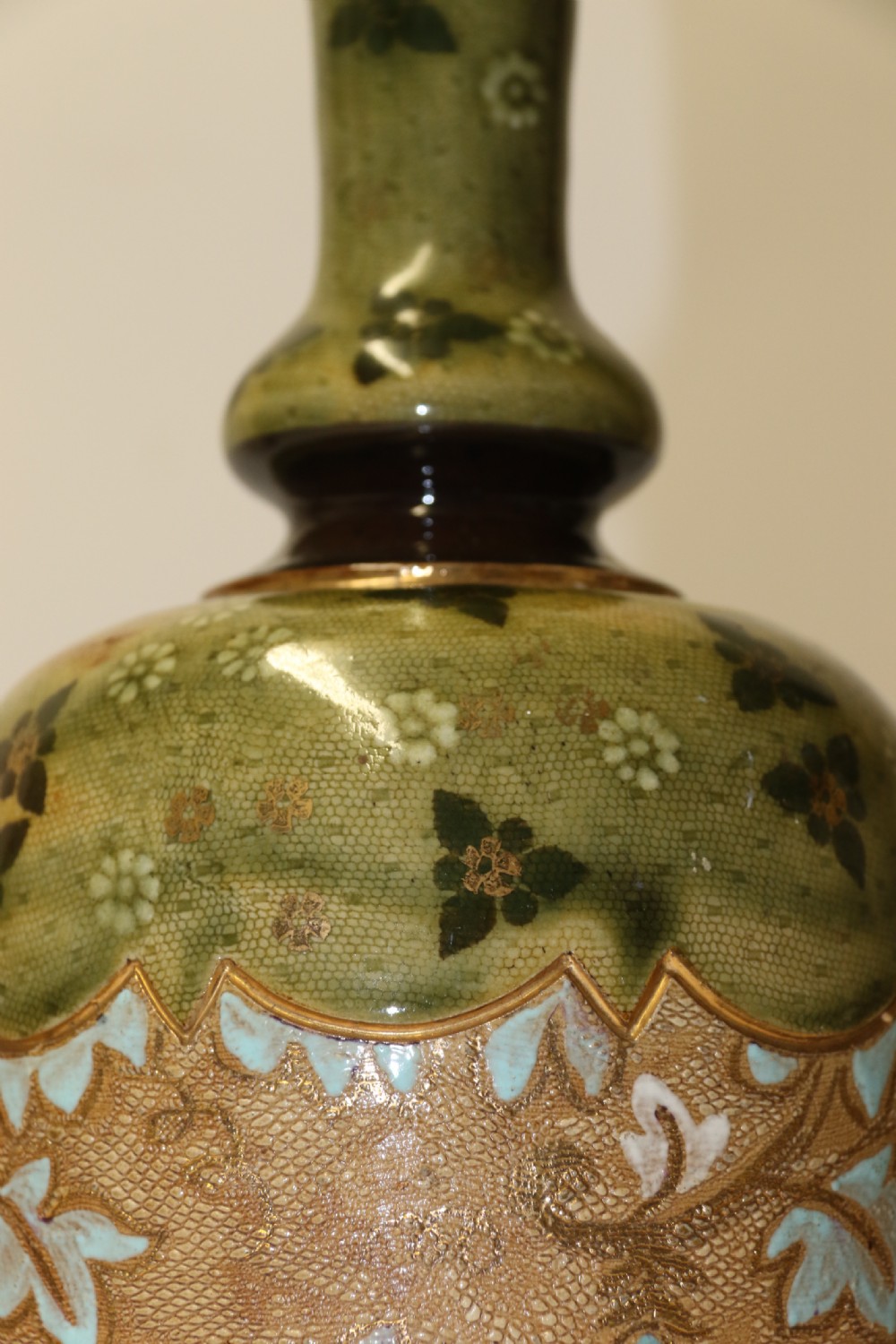 A Large Victorian Doulton Lambeth Hand Painted Vase. View V