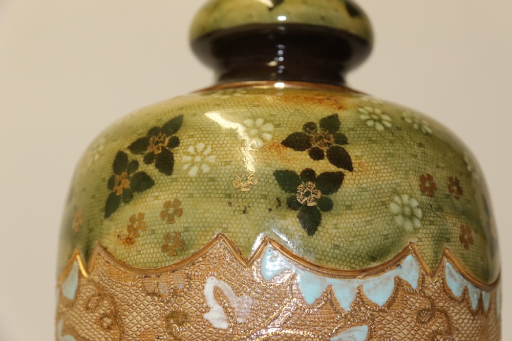 A Large Victorian Doulton Lambeth Hand Painted Vase. View VII