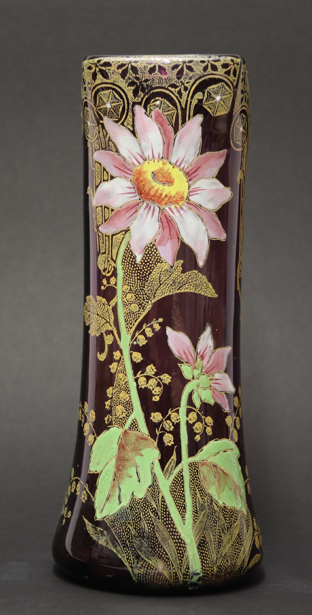 A late 19th C French Enameled  Glass vase attributed to Legras