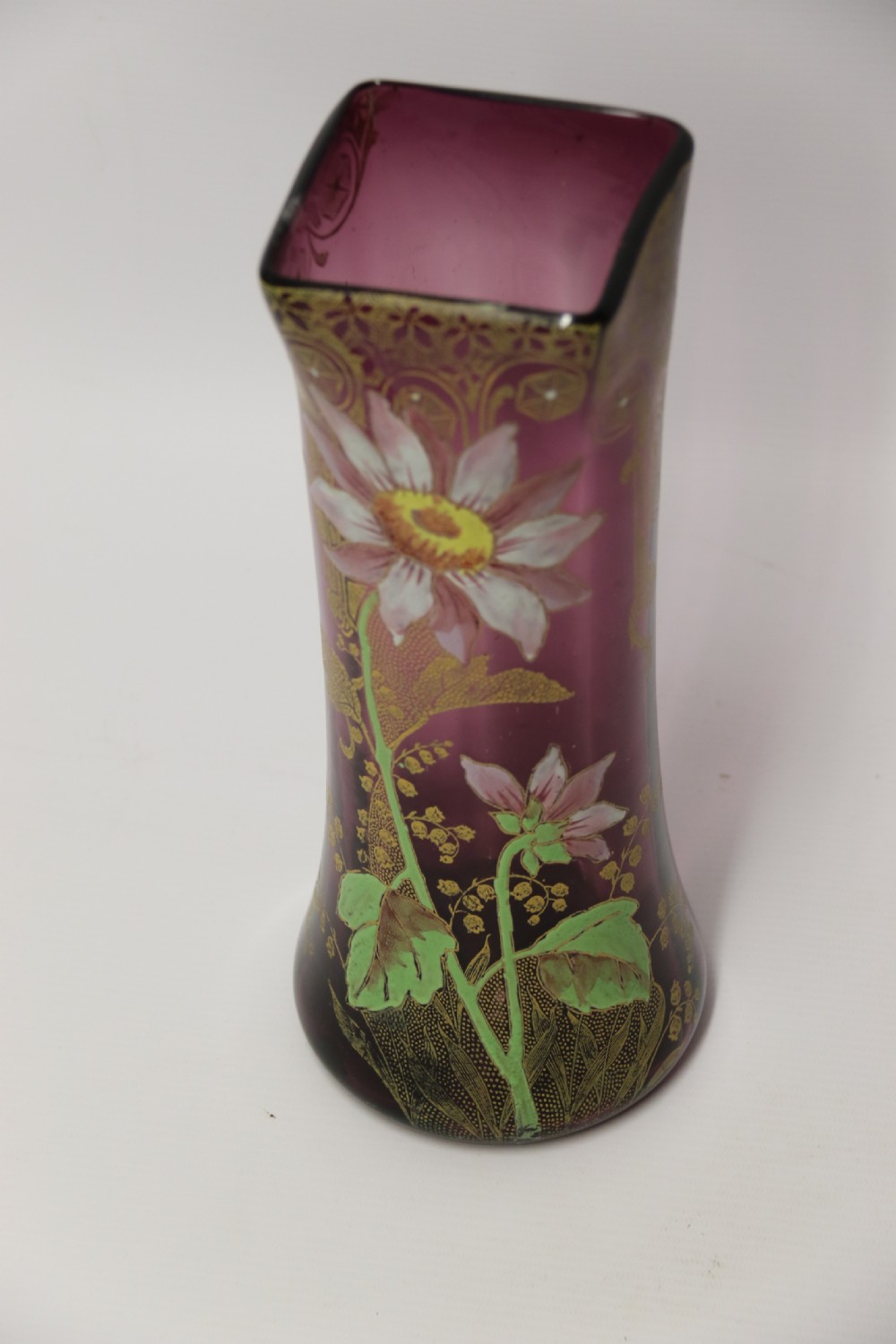 A late 19th C French Enameled  Glass vase attributed to Legras View XV