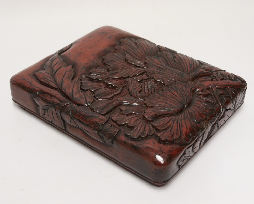 A fine Japanese Early 20th C Carved and Lacquered Stationary Box