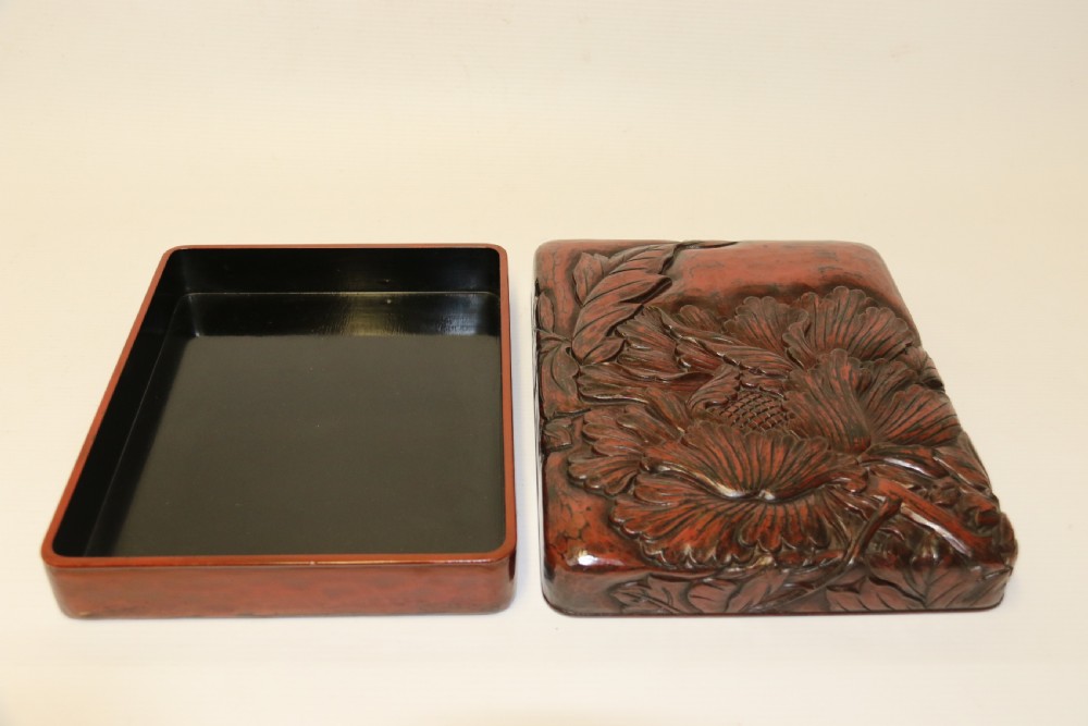A fine Japanese Early 20th C Carved and Lacquered Stationary Box View VI