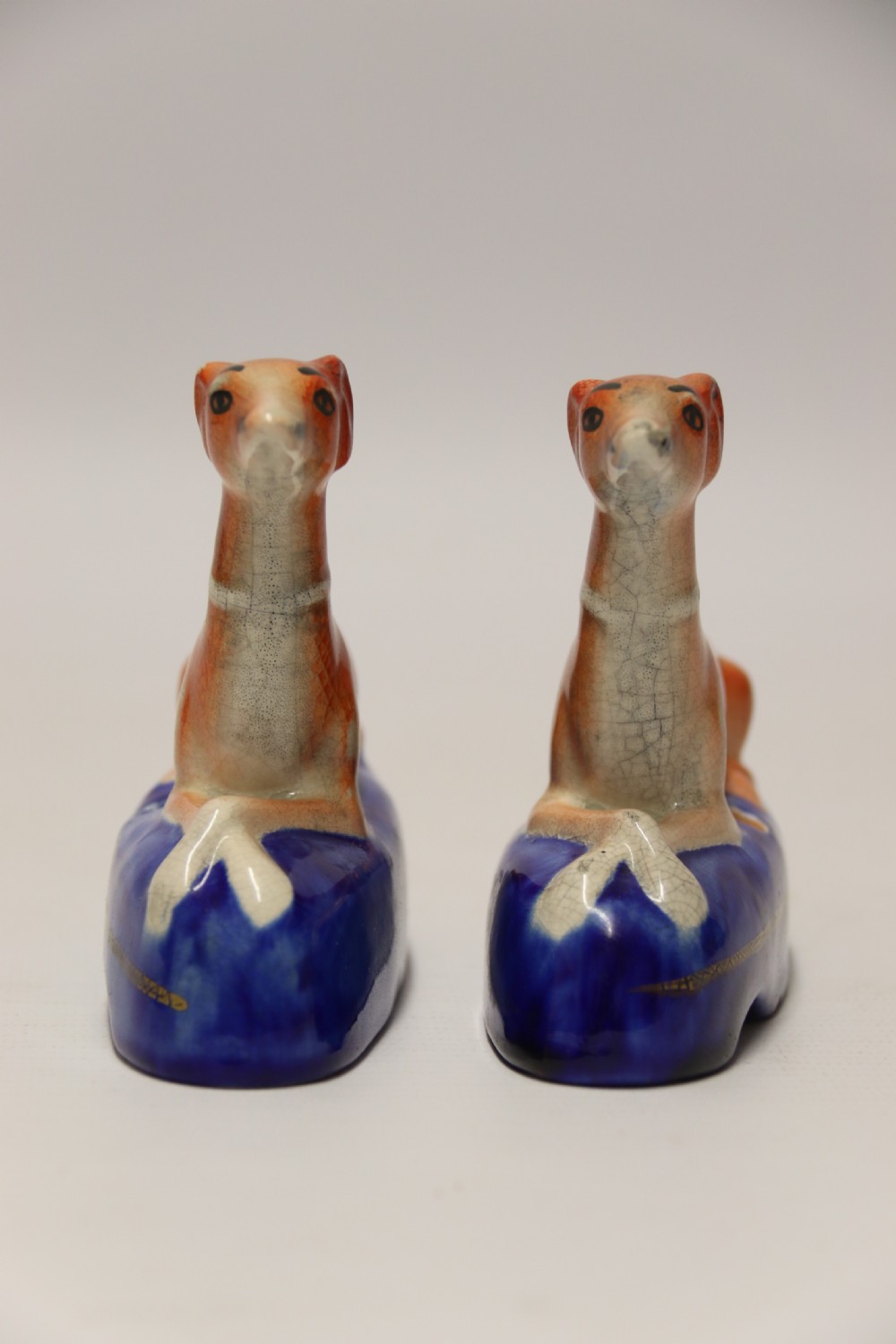 A pair of English Staffordshire Pottery Grey Hound Dogs. Mid 19th C View IV