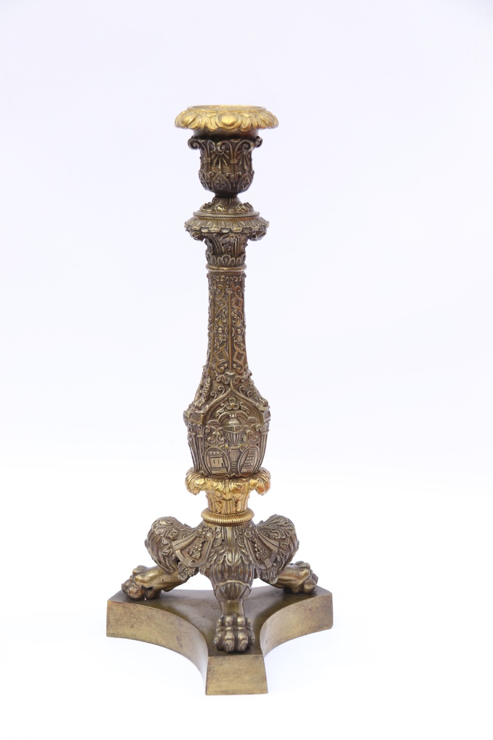 A pair of 19th C Bronze and Gilt Candlesticks, Circa 1845 View VI