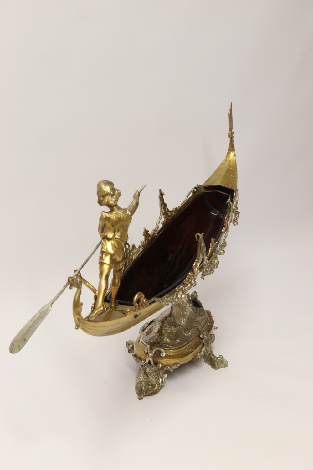 A fine silver and gilt bronze table centre piece in the form of a gondola  View II