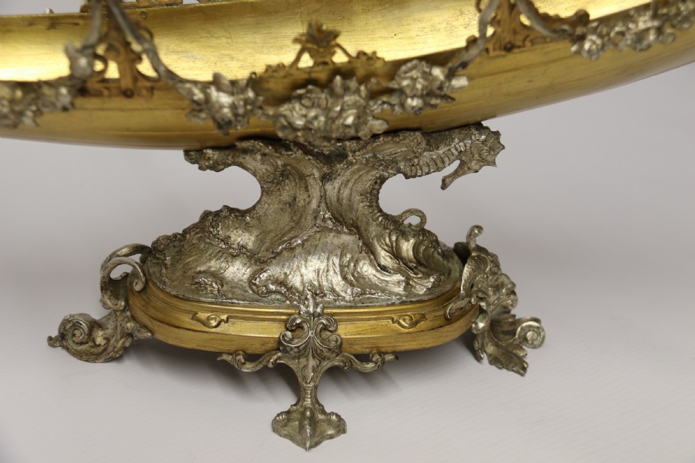 A fine silver and gilt bronze table centre piece in the form of a gondola  View XVI