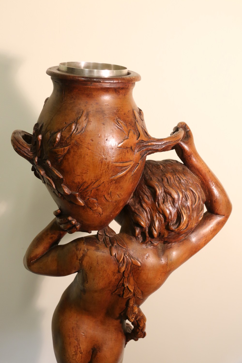 Antique 19 C Carved study of Semi nude Mythical Boy standing on a fluted pedestal   View VIII