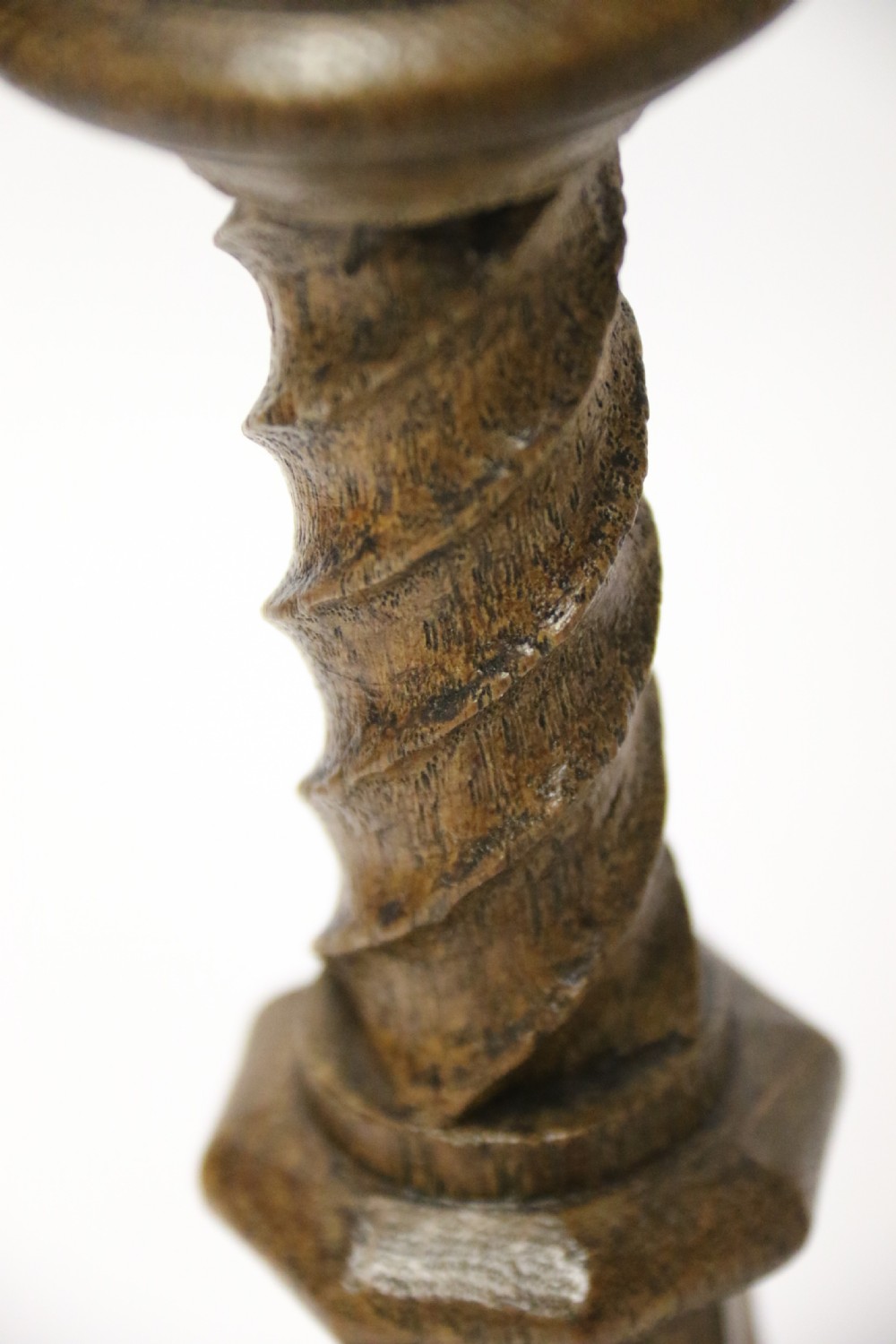 A fine pair of English Victorian Carved Oak Gothic Revival Candlesticks. View VIII
