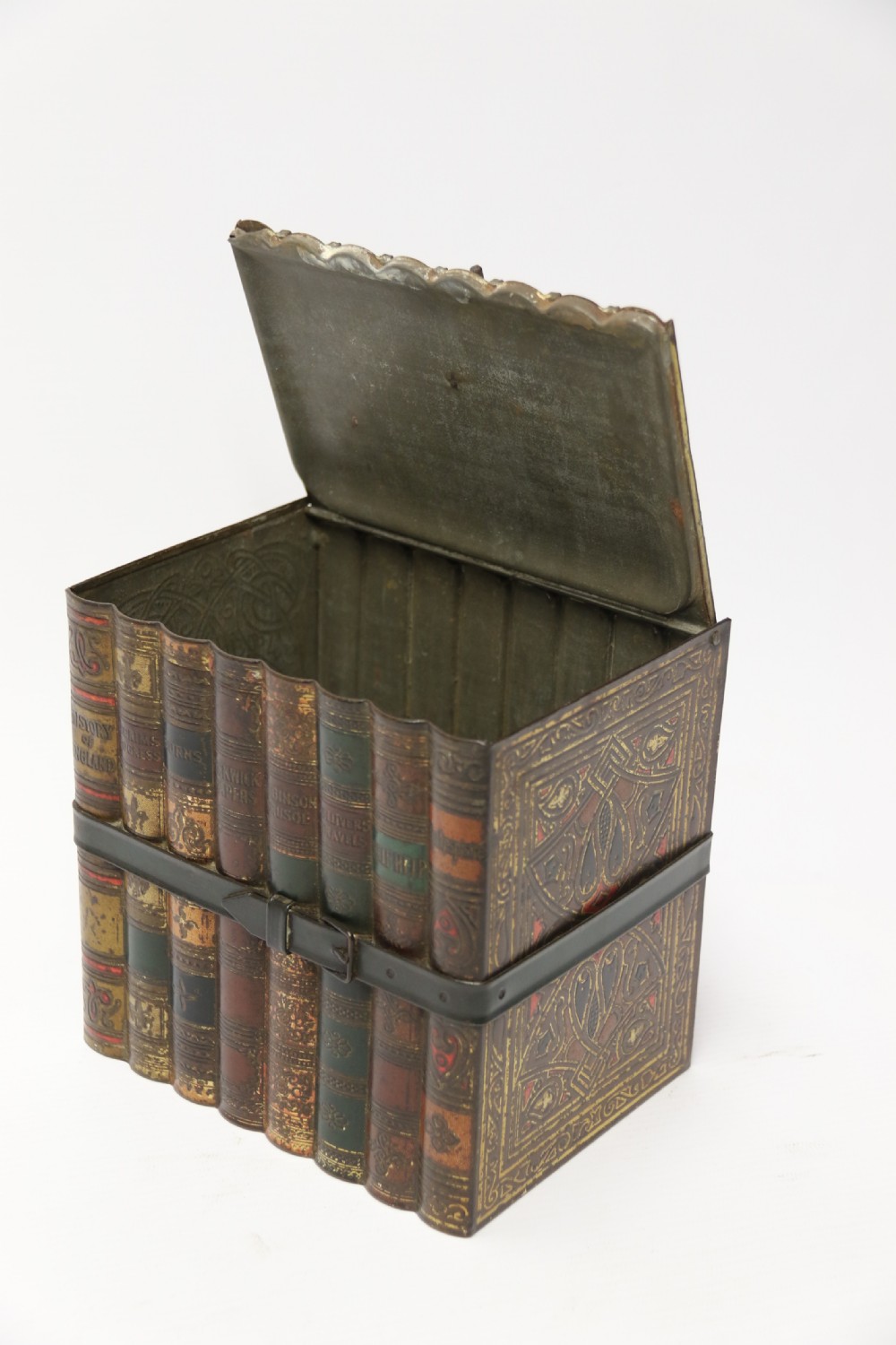 A Victorian Huntley and Palmer Biscuit Tin in the form of a Group of Books View X