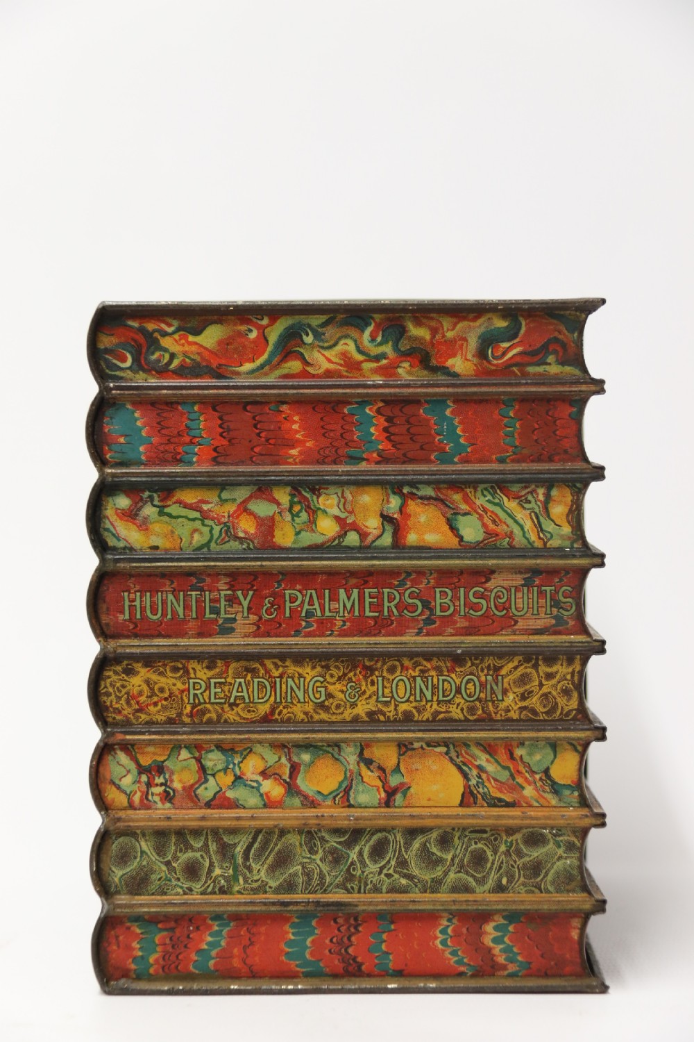 A Victorian Huntley and Palmer Biscuit Tin in the form of a Group of Books View XII