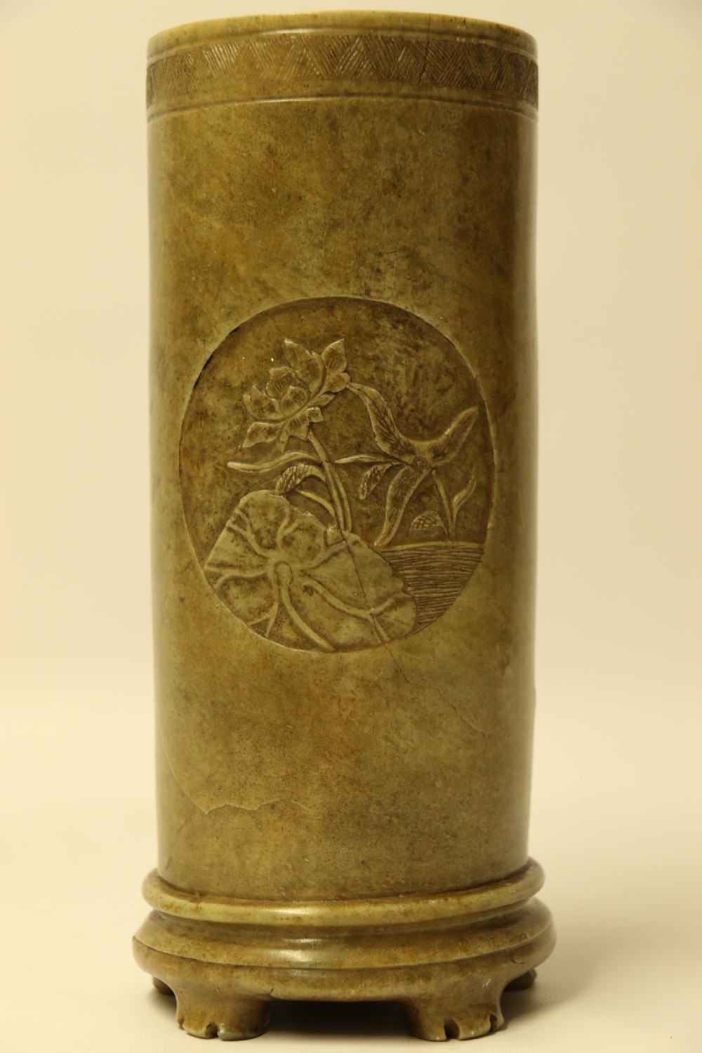 A Rare Chinese Carved Soap Stone Brush Pot   View VIII