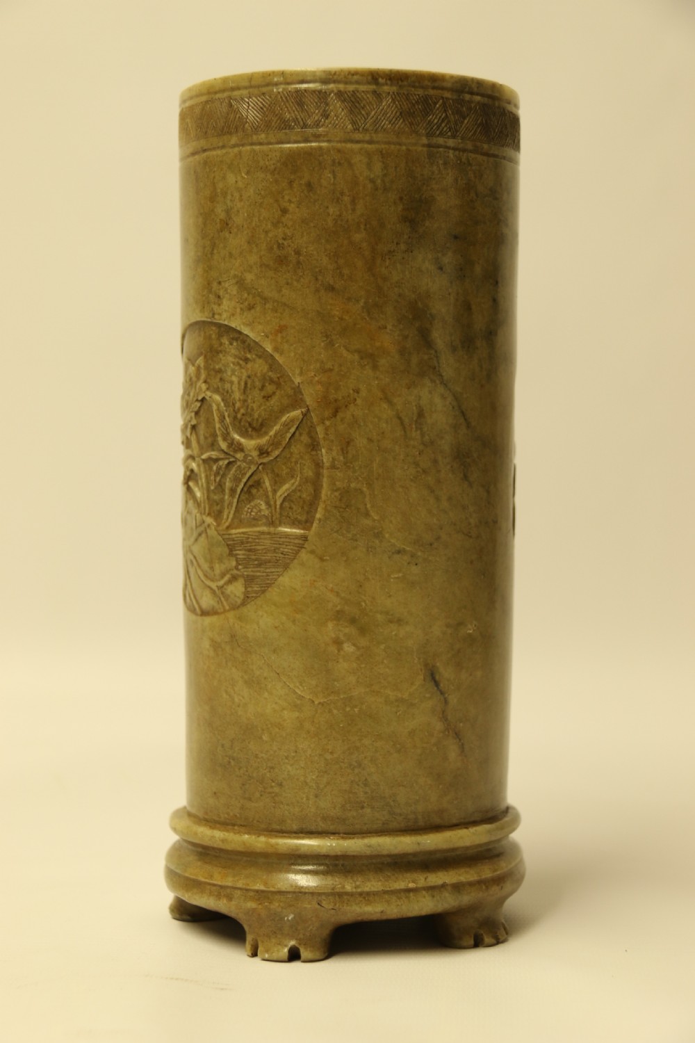 A Rare Chinese Carved Soap Stone Brush Pot   View IX