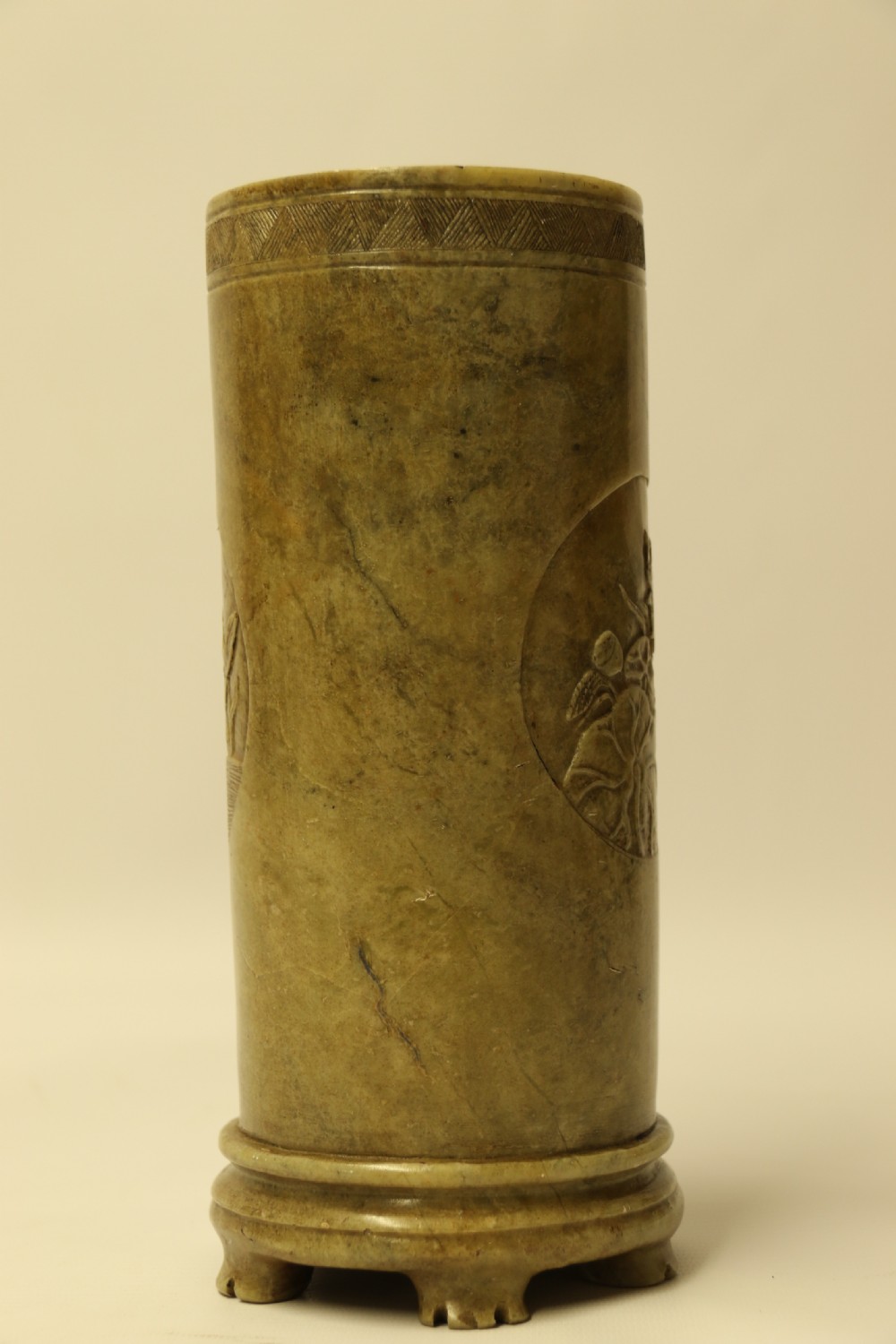 A Rare Chinese Carved Soap Stone Brush Pot   View X