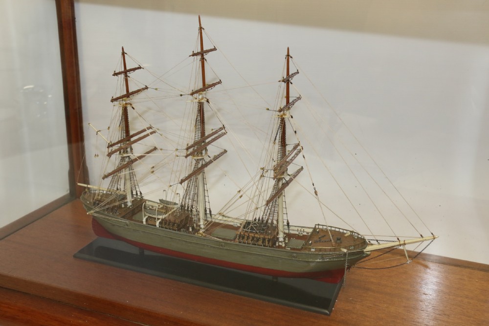A Hand Modelled Ship in a Glass and Mahogany Case, C 1910 View II