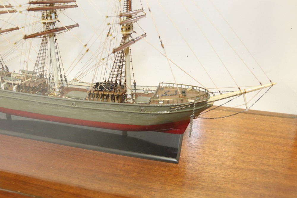 A Hand Modelled Ship in a Glass and Mahogany Case, C 1910 View III