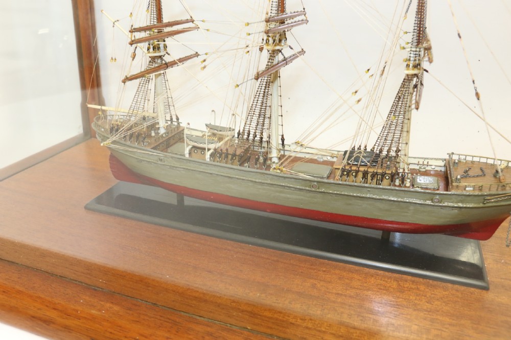 A Hand Modelled Ship in a Glass and Mahogany Case, C 1910 View IV