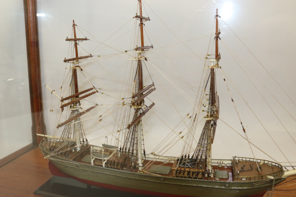 A Hand Modelled Ship in a Glass and Mahogany Case, C 1910 View V