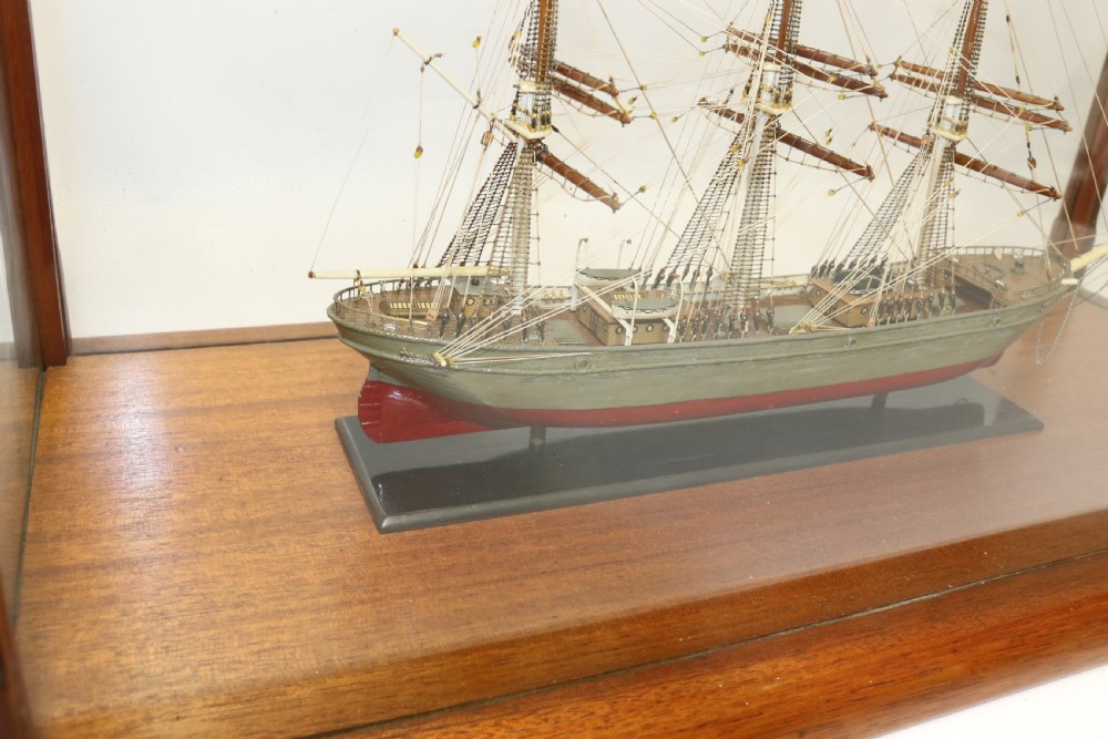 A Hand Modelled Ship in a Glass and Mahogany Case, C 1910 View VI