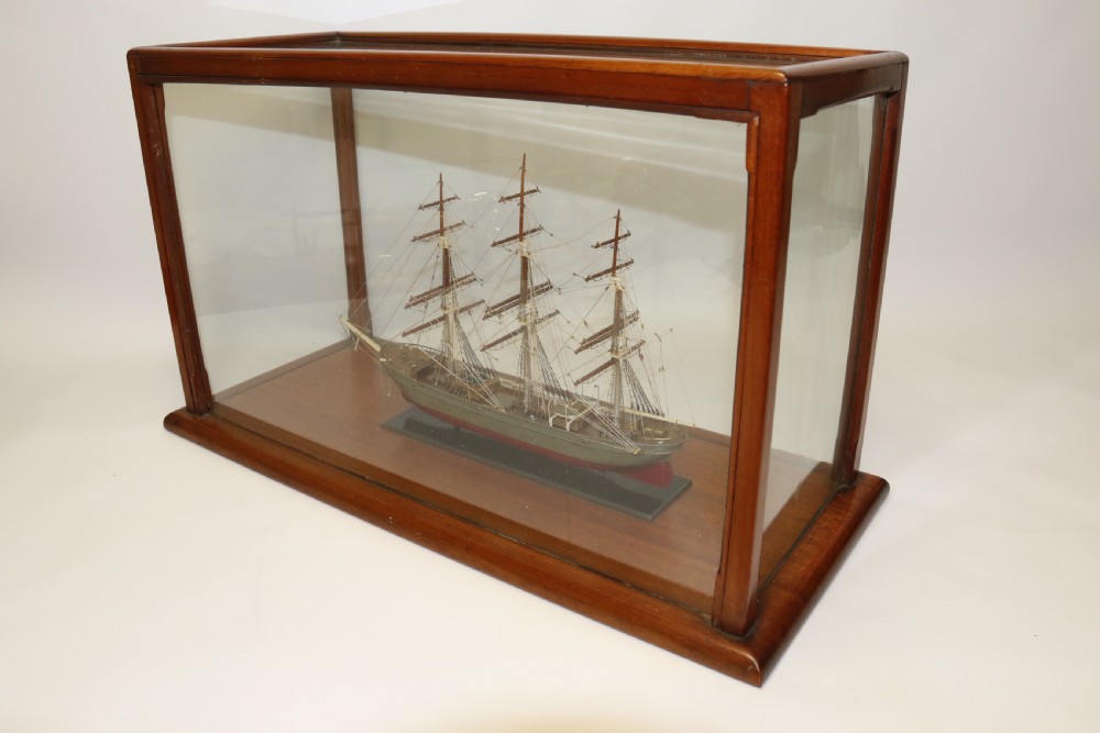 A Hand Modelled Ship in a Glass and Mahogany Case, C 1910 View X
