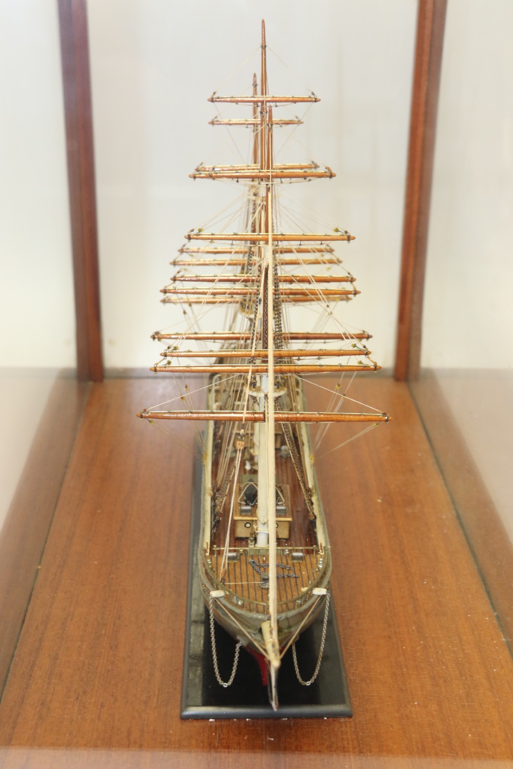 A Hand Modelled Ship in a Glass and Mahogany Case, C 1910 View XII