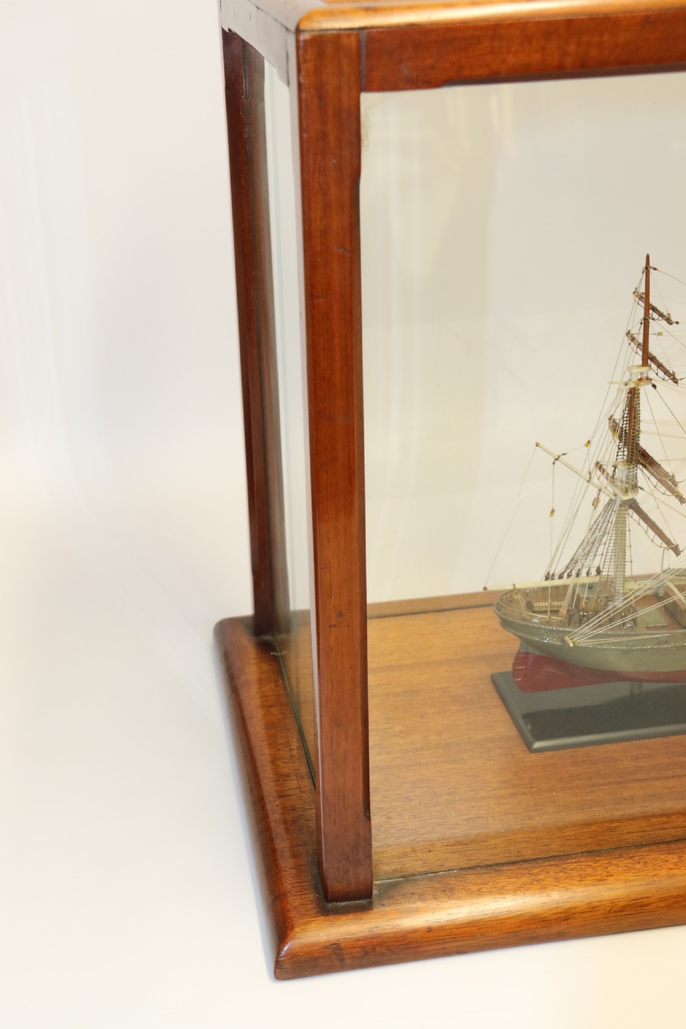 A Hand Modelled Ship in a Glass and Mahogany Case, C 1910 View XV