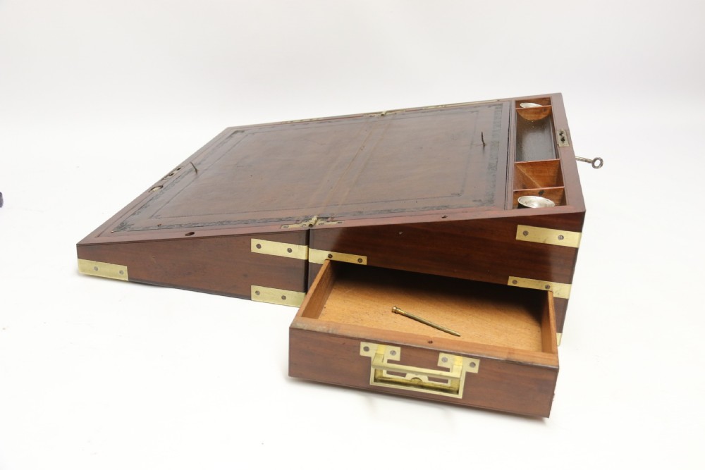 An English early 19th c brass mounted Campaign Writing Box View XI