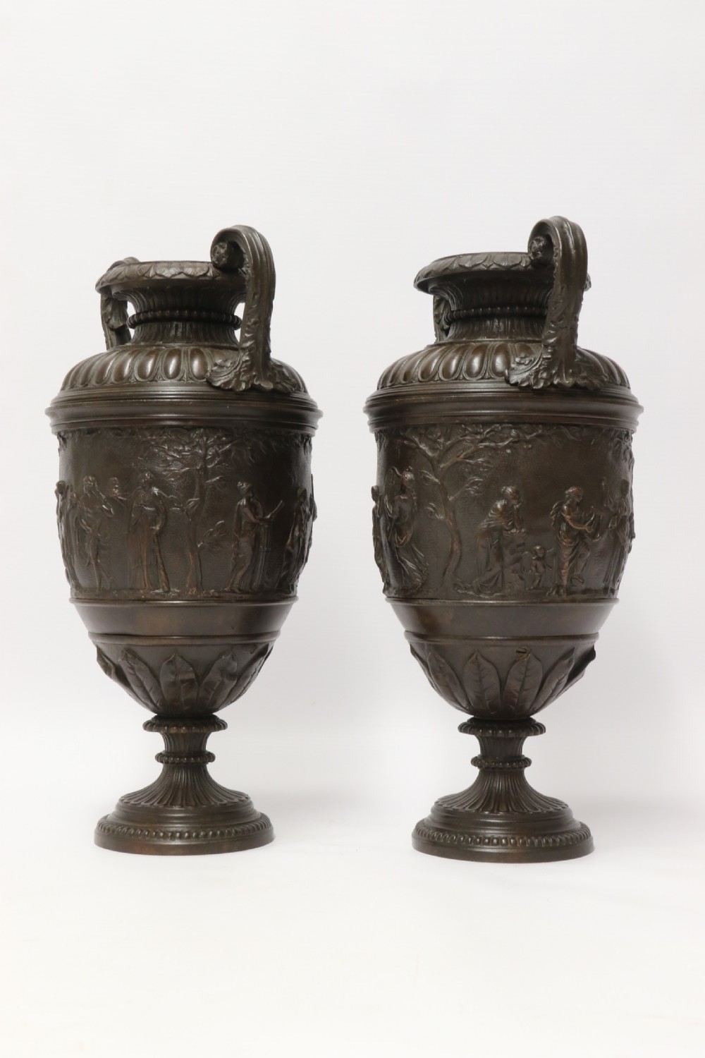 A fine pair of Grand Tour French 19th C Neoclassical Bronze Urns View II