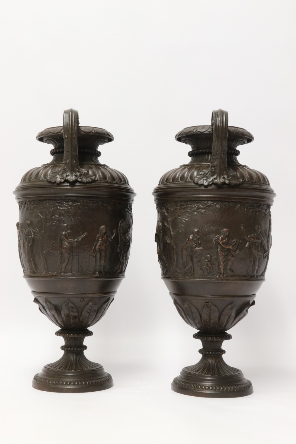 A fine pair of Grand Tour French 19th C Neoclassical Bronze Urns View III