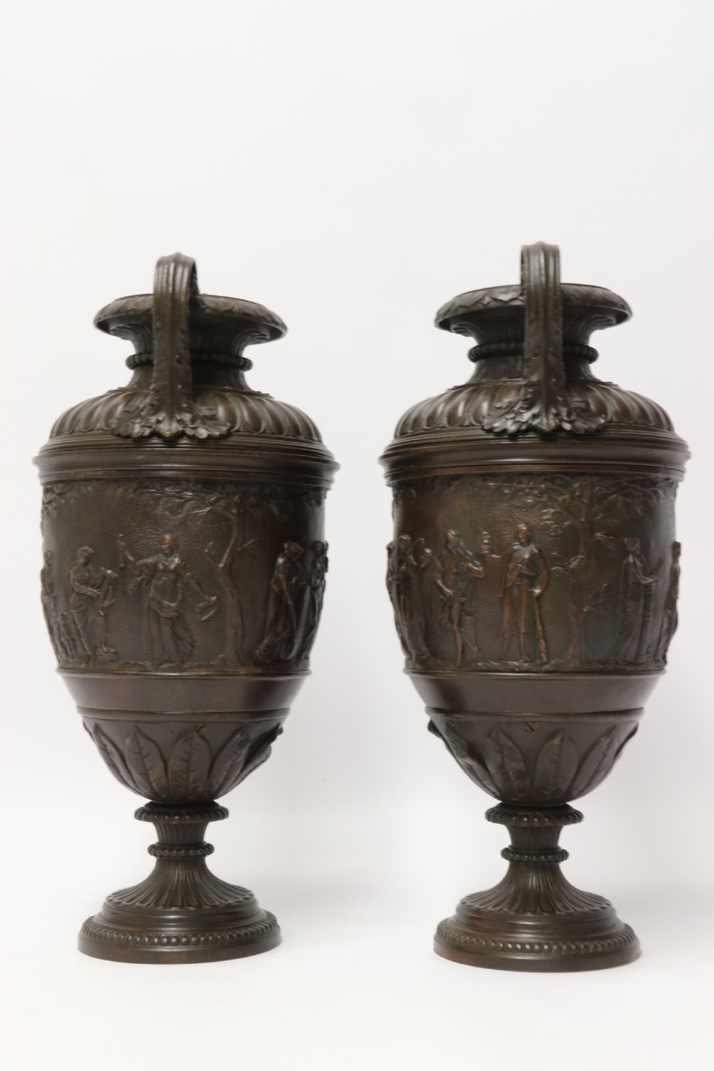 A fine pair of Grand Tour French 19th C Neoclassical Bronze Urns View VI